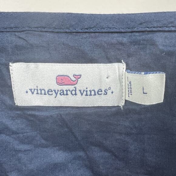 Vineyard Vines Navy Blue Floral Ruffle Midi Tank Dress Size L Smocked - Picture 7 of 12